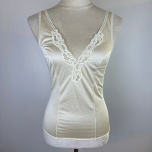 Vtg 60's Greenco Maid Cream Nylon Tricot Lace Trim Camisole Top Sm Made in USA